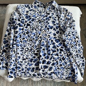 Pretty blue, black, white top.  Jones, Size M.  Like new.